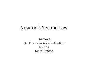 Newton’s Second Law Chapter 4 Net Force causing acceleration Friction