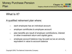 Money Purchase Pension Plan What Is It? A qualified retirement plan where: