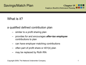 Savings/Match Plan What is it? a qualified defined contribution plan