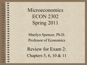 Microeconomics ECON 2302 Spring 2011 Review for Exam 2: