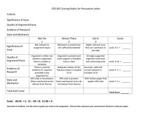 EED 601 Scoring Rubric for Persuasive Letter Criteria: Significance of Issue
