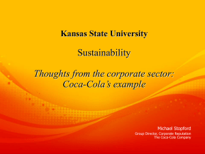 Sustainability Thoughts from the corporate sector: Coca-Cola’s example Kansas State University