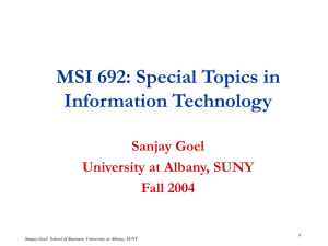 MSI 692: Special Topics in Information Technology Sanjay Goel University at Albany, SUNY