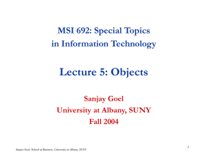 Lecture 5: Objects MSI 692: Special Topics in Information Technology Sanjay Goel