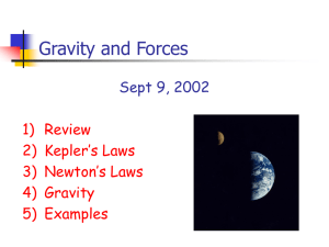 Gravity and Forces Sept 9, 2002 1) Review 2) Kepler’s Laws