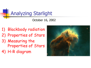Analyzing Starlight 1) Blackbody radiation 2) Properties of Stars 3) Measuring the