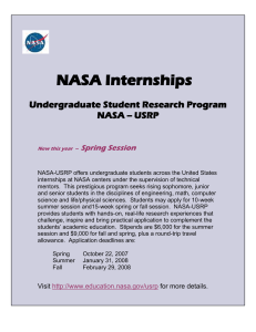 NASA Internships Undergraduate Student Research Program NASA -- USRP