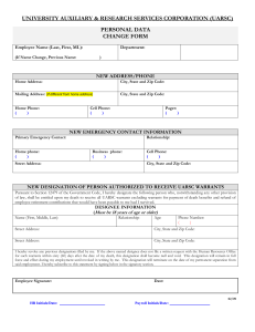 UNIVERSITY AUXILIARY &amp; RESEARCH SERVICES CORPORATION (UARSC) PERSONAL DATA CHANGE FORM