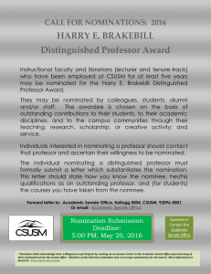 HARRY E. BRAKEBILL Distinguished Professor Award  CALL FOR NOMINATIONS:  2016