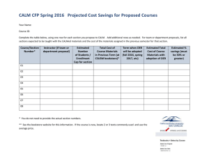 CALM CFP Spring 2016   Projected Cost Savings for...