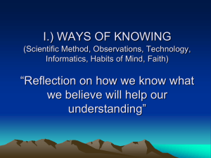I.) WAYS OF KNOWING “Reflection on how we know what understanding”