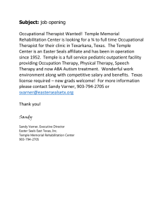 Subject:  Occupational Therapist Wanted!  Temple Memorial