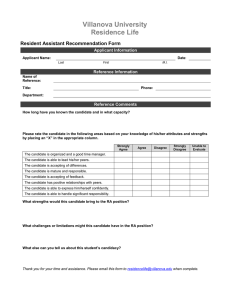 Villanova University Residence Life Resident Assistant Recommendation Form Applicant Information