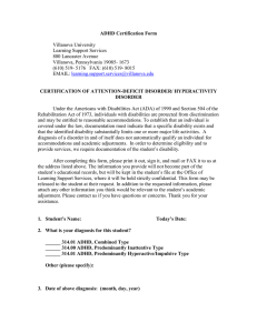 Certification form for ADHD