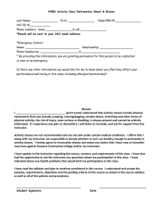 PHED Activity Class Information Sheet &amp; Waiver  HCC ID #____________