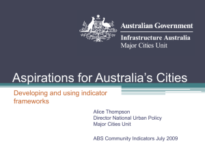 Aspirations for Australia’s Cities Developing and using indicator frameworks Alice Thompson