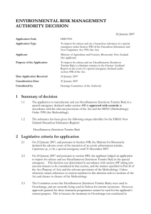 ENVIRONMENTAL RISK MANAGEMENT AUTHORITY DECISION  26 January 2007