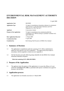 ENVIRONMENTAL RISK MANAGEMENT AUTHORITY DECISION 9 April 2009