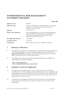 ENVIRONMENTAL RISK MANAGEMENT AUTHORITY DECISION 22 May 2007