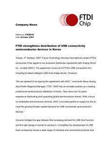 FTDI strengthens distribution of USB connectivity semiconductor devices in Korea (Ref: FTD0016)