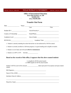 Transfer Out Form Office of International Education TEXAS WOMAN’S UNIVERSITY