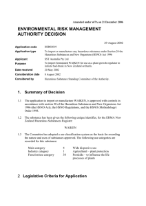 ENVIRONMENTAL RISK MANAGEMENT AUTHORITY DECISION  29 August 2002