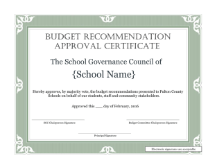 {School Name} BUDGET RECOMMENDATION APPROVAL CERTIFICATE