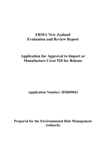 ERMA New Zealand Evaluation and Review Report Application for Approval to Import or Manufacture Crest 520 for Release