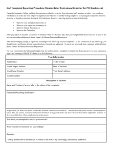 Staff Complaint Reporting Procedure (Standards for Professional Behavior for PCC...