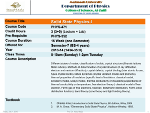 Introduction to Course: Solid State Physics
