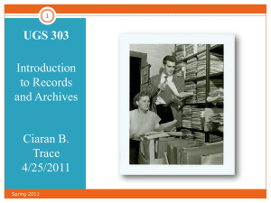 UGS 303 Introduction to Records and Archives