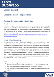 Corporate social responsibility - Topic exploration - Learner activity (DOCX, 156KB) Updated 29/02/2016