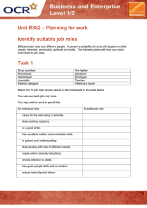 – Planning for work Unit R062 Identify suitable job roles