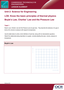 Unit 02 - Know the basic principles of thermal physics Boyle's Law, Charles' Law and the Pressure Law - Learner task (DOC, 177KB)