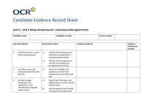 Unit 03 - Being entrepreneurial – evaluating viable opportunities - Candidate evidence record sheet (DOC, 45KB)