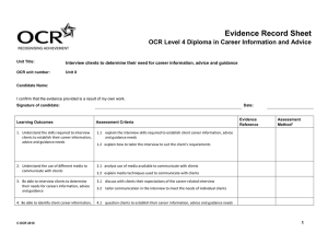 Level 4 - Unit 03 - Interview clients to determine their need for career information, advice and guidance - Evidence record sheet (DOC, 120KB)