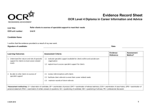 Level 4 - Unit 17 - Refer clients to sources of specialist support to meet their needs - Evidence record sheet (DOC, 118KB)