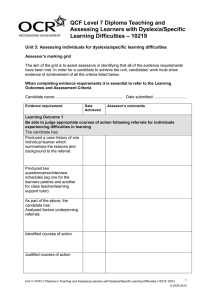 QCF Level 7 Diploma Teaching and Assessing Learners with Dyslexia/Specific – 10219