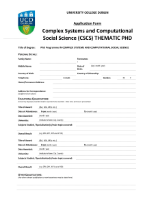 Complex Systems and Computational Social Science (CSCS) THEMATIC PHD  Application Form