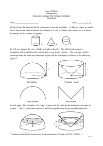 Name of School Mathematics Areas and Volumes- The Volume of a Sphere Worksheet