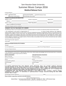 Summer Music Camps 2016  Sam Houston State University Medical Release Form