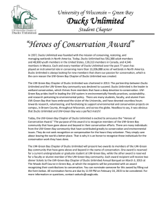 Ducks Unlimited “Heroes of Conservation Award” University of Wisconsin – Green Bay