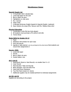 2014 - 2015 Miscellaneous Classes Supply List