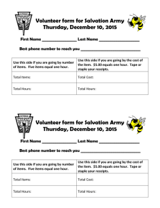 Volunteer form for Salvation Army Thursday, December 10, 2015