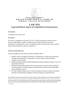 LAW 3323 Legal and Ethical Aspects of Competition for Entrepreneurs MASTER SYLLABUS