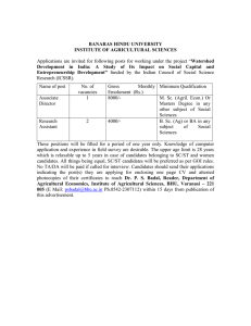 Applications are invited for the post of AD/RA(Department of Agricultural Economics-IAS) Advt. Date 31-01-2008