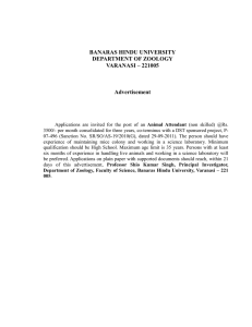 BANARAS HINDU UNIVERSITY DEPARTMENT OF ZOOLOGY VARANASI – 221005