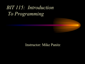 BIT 115:  Introduction To Programming Instructor: Mike Panitz