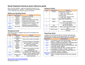 Gmail keyboard shortcut quick reference guide Acting on Email