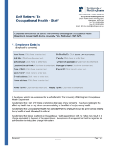 Self Referral To Occupational Health - Staff